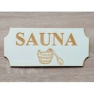 The inscription Sauna 20 cm lasered on the table