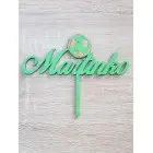 Wooden custom-made sign with the name Matúš, width 15cm, painted with football - royal blue