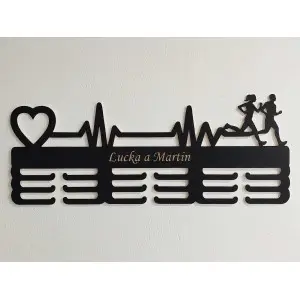 Wooden medal hanger painted 55cm with engraving - black 2