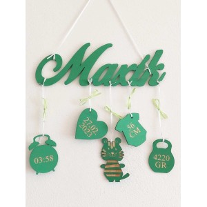 5 hanging accessories with the name Maxík and a tiger animal