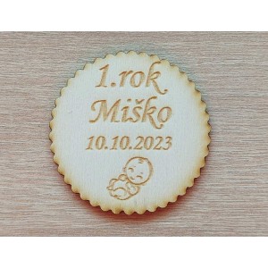 1st birthday magnet round ribbed 55x3mm