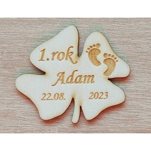 Wooden magnet 1st year cloverleaf 60x3mm