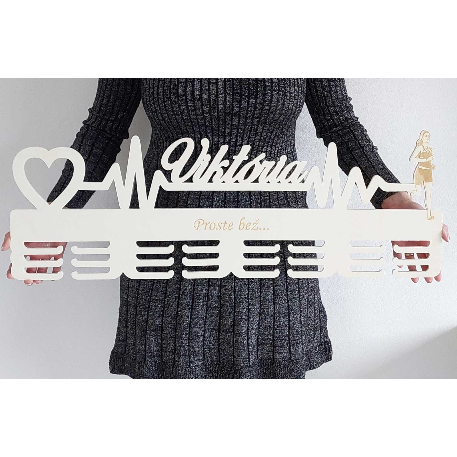 80 cm wooden medal hanger with lasering and name + pulse