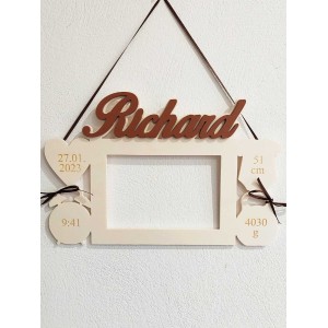Wooden photo frame gift for baby Richard