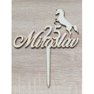 Wooden stake with NAME, age and horse 15cm