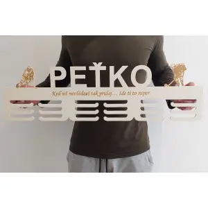 80cm wooden medal hanger with laser engraving and the name ICE HOCKEY