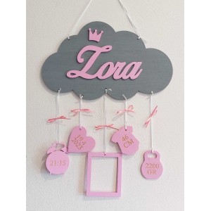 Wooden cloud with name and birth information 35cm