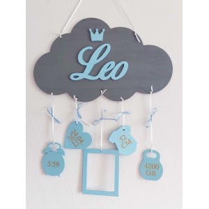 Name on cloud Leo with birth data 35cm