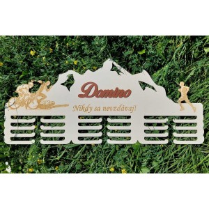 80 cm wooden medal hanger with lasering and name - Domino