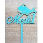 Wooden custom-made fishing rod holder with the name Martin, width 15cm, painted in black