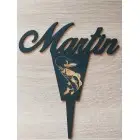 Maßgefertigter hölzerner Anglerstecker mit dem Namen Martin, Breite 15 cm, bemalt - schwarz