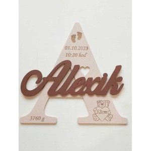 Wooden letter with name and information about 30 cm - Alexik