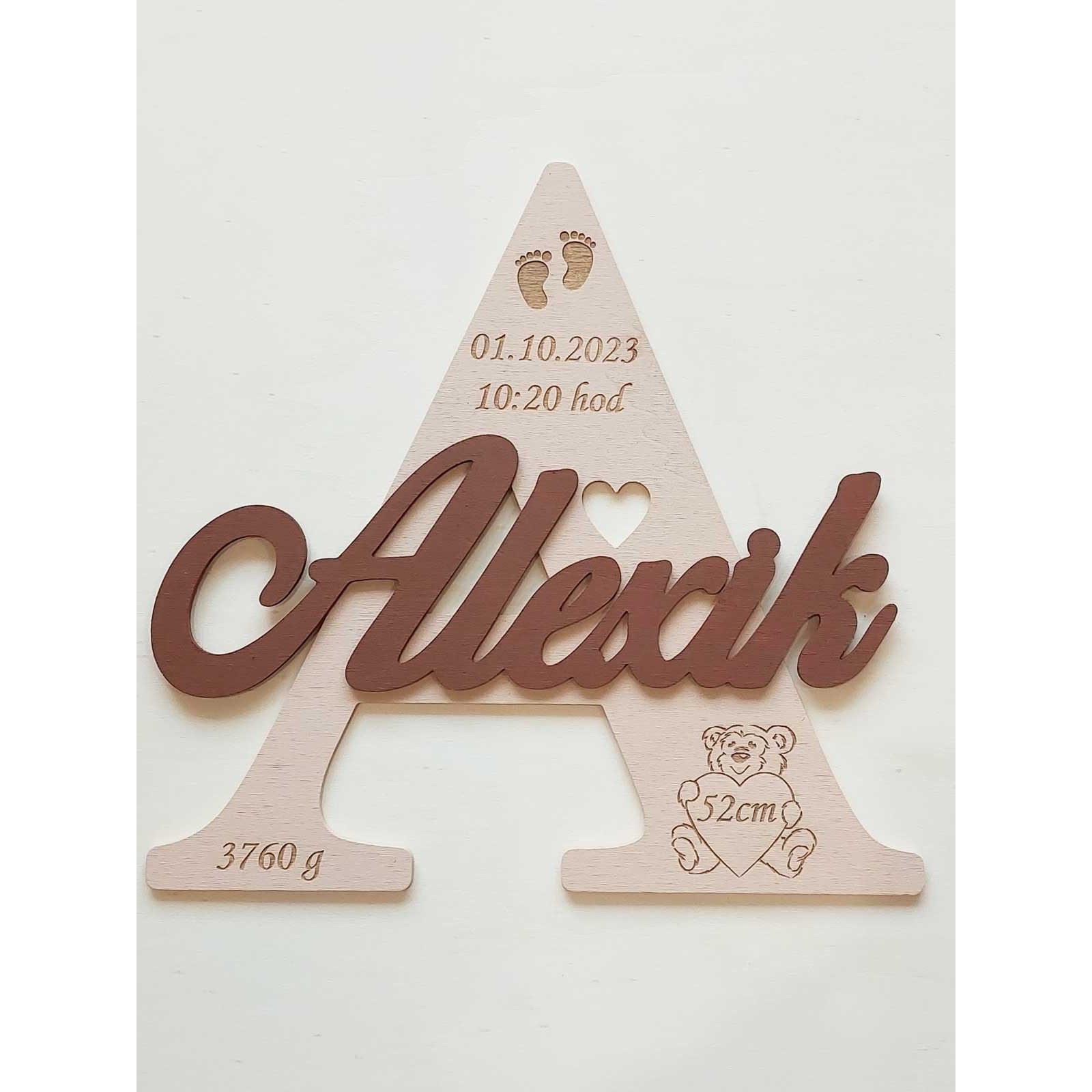 Wooden letter with name and data approx. 30 cm - Alexik