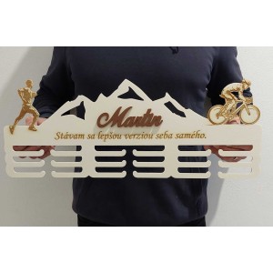 65 cm wooden medal hanger and engraving - running, cycling