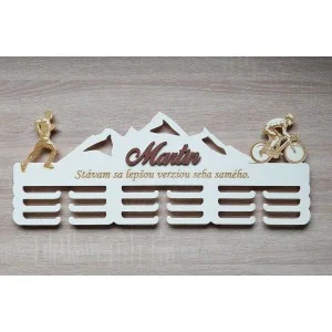 65cm drevený vešiak na medaile s gravírovaním + meno - beh, cyklistika 2
