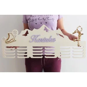80cm wooden medal hanger with laser engraving and the name figure skating