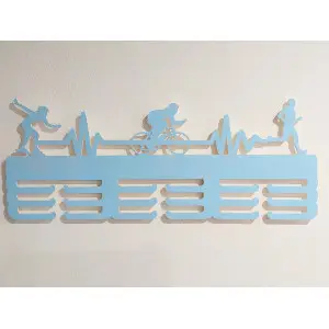 Wooden medal hanger painted 55cm in-line, cycling, and running 2