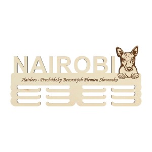 Wooden medal holder with laser engraving 45cm breed American hairless terrier