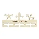 Drevený držiak na medaile s menom silový trojboj a laserovaným textom 55cm