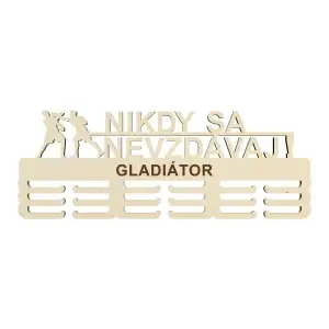 Holzmedaillenhalter gib niemals auf! mit Gravur 55cm