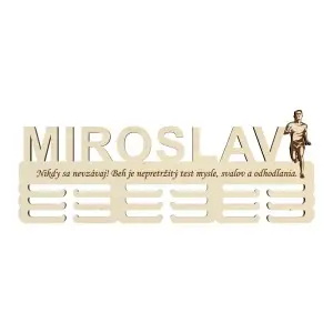 Wooden medal holder with name and laser-etched text 55cm running athletics