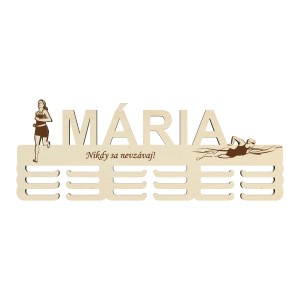 Wooden medal holder with name and laser text 55cm running swimming