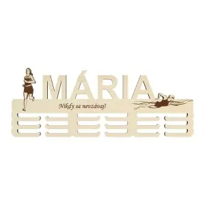 Wooden medal holder with name and laser text 55cm running swimming