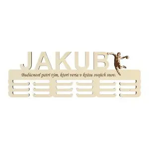 Wooden medal holder with name and laser text 55cm