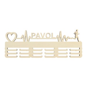 Wooden hanger for medals pulse heartbeat + name 55cm