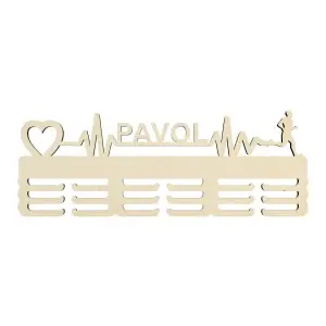Wooden medal hanger heartbeat pulse + name 55cm