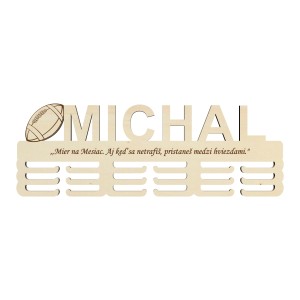 Holzmedaillenhalter mit Namen und gelasertem Text 55cm American Football