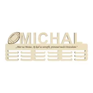 Wooden medal holder with name and laser text 55cm American football