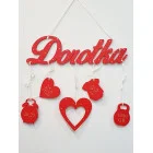 5 závesných doplnkov drevené meno-srdiečko