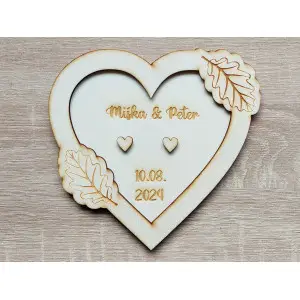 Tray for wedding rings with names tree leaf