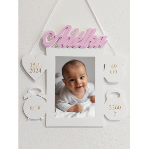 11 Wooden photo frame with name, color white patina | LYMFY.sk | Photo frame with name and data