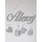 Drevené meno s údajmi farba sivá