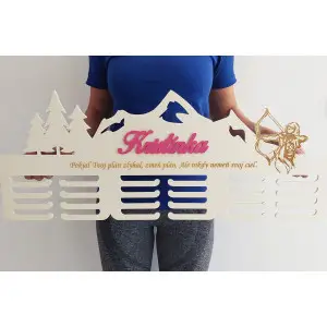 80cm wooden medal hanger with laser engraving and the name Archery