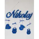 Drevené meno s údajmi farba kráľovská modrá