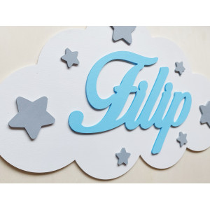 Holzname auf einer Wolke + Sterne Breite 50 cm 2