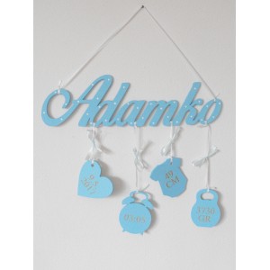 Wooden name with details color blue