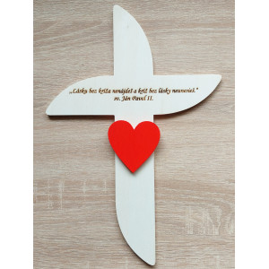 Cross on the wall rounded with a heart 30 cm + quote
