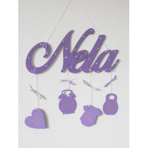 Wooden name on the wall  color purple 2