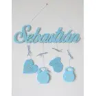 Drevené meno s údajmi farba modrá