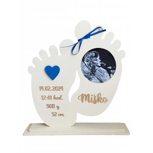 Baby stand with name on photo 23x23cm