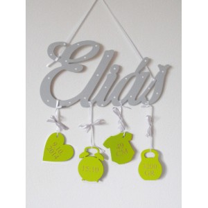 Wooden name with details color gray-green