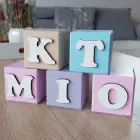 Painted wooden cubes with the name 5.5cm