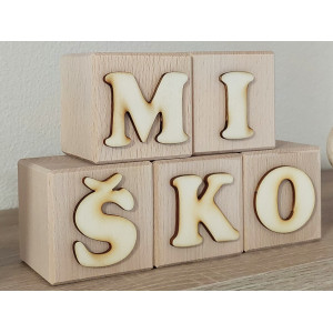 Large wooden blocks 5.5cm natural with name 2