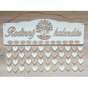 Painted family calendar TREE white beige