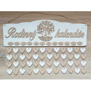 Painted family calendar TREE white beige