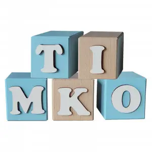 Painted wooden cubes with the name 5.5cm